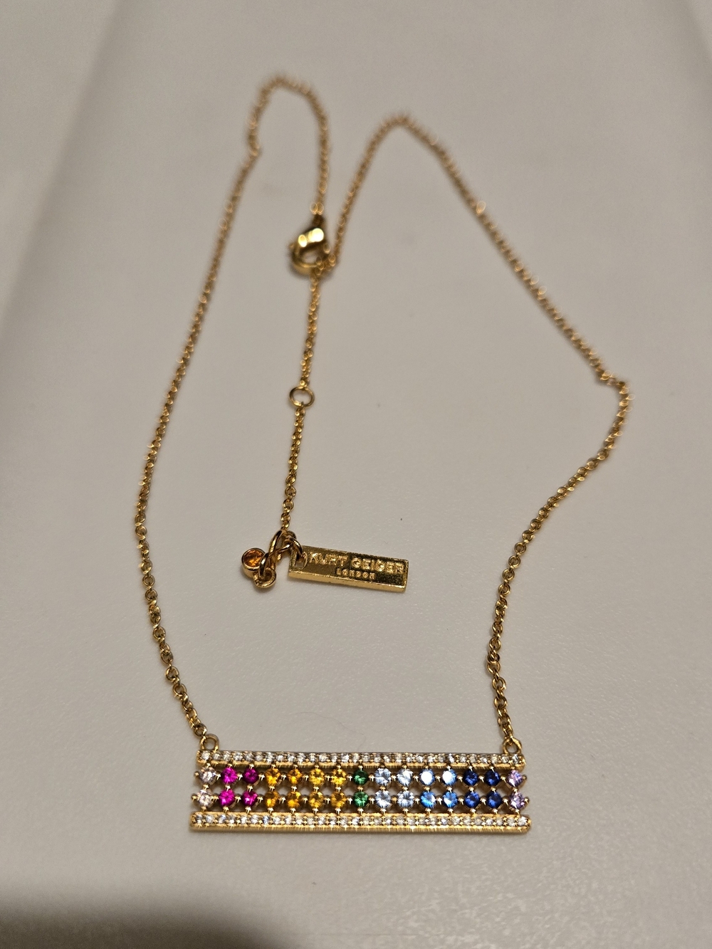 Kurt Geiger Gold Rainbow Crystal Bar Necklace